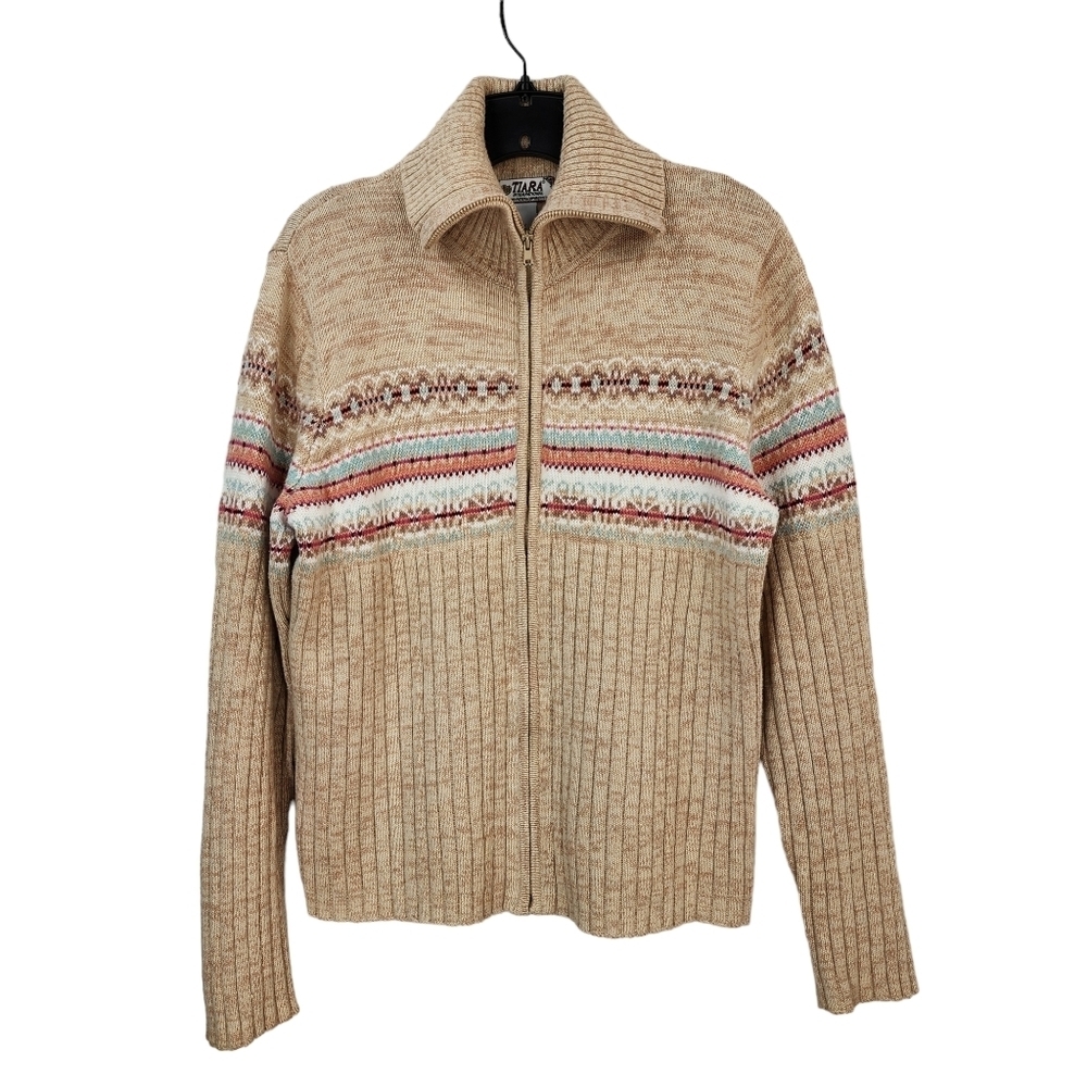 Tiara International Women's Zip Up Nordic Cardigan Sweater - L